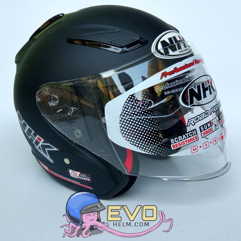 NHK R1_SOLID BLACK DOFF ORIGINAL - HELM NHK R1 BLACKDOFF DOUBLE VISOR