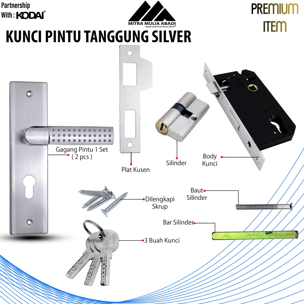 Kunci Pintu Tanggung Silver By KODAI Medio Gagang Minimalis I Fullset