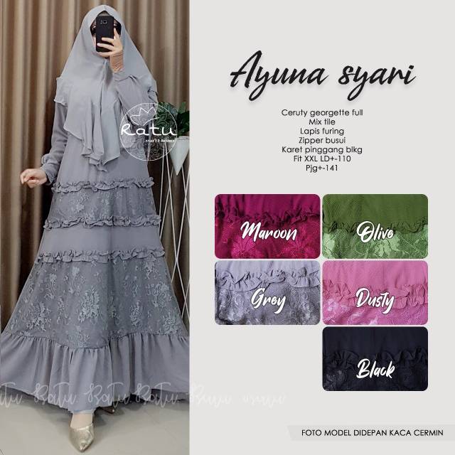RHS ~ ayuna syari gamis pesta syari premium brokat keliling ori solo by ratu hijab