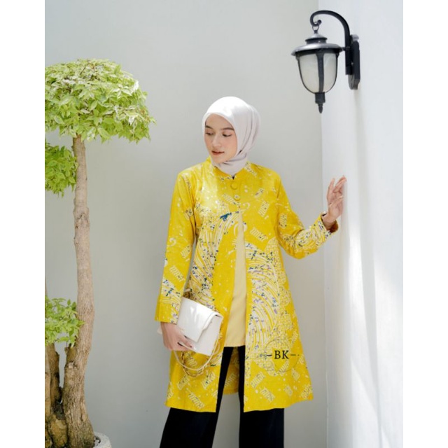 Baju Batik Wanita Modern Atasan Blouse Batik Kerja Kantor Wanita Motif Soft Daun