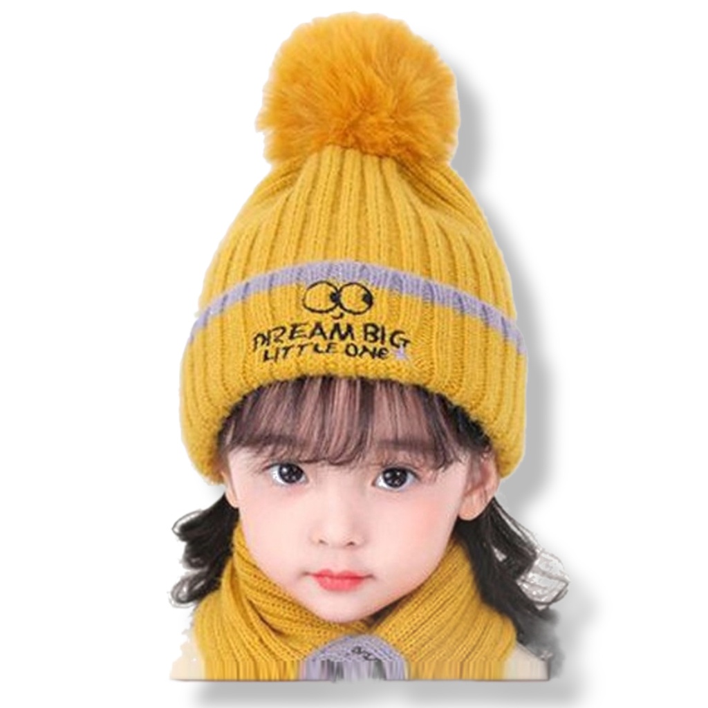 Topi Kupluk anak DREAM BIG / Topi Pompom anak