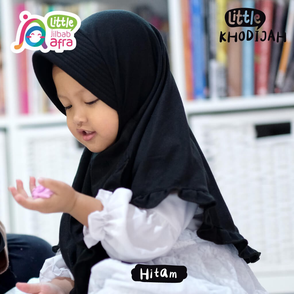 Jilbab Instan Anak Little Khodijah Hitam - Little Jilbab Afra - Bahan Kaos, Adem &amp; Lembut