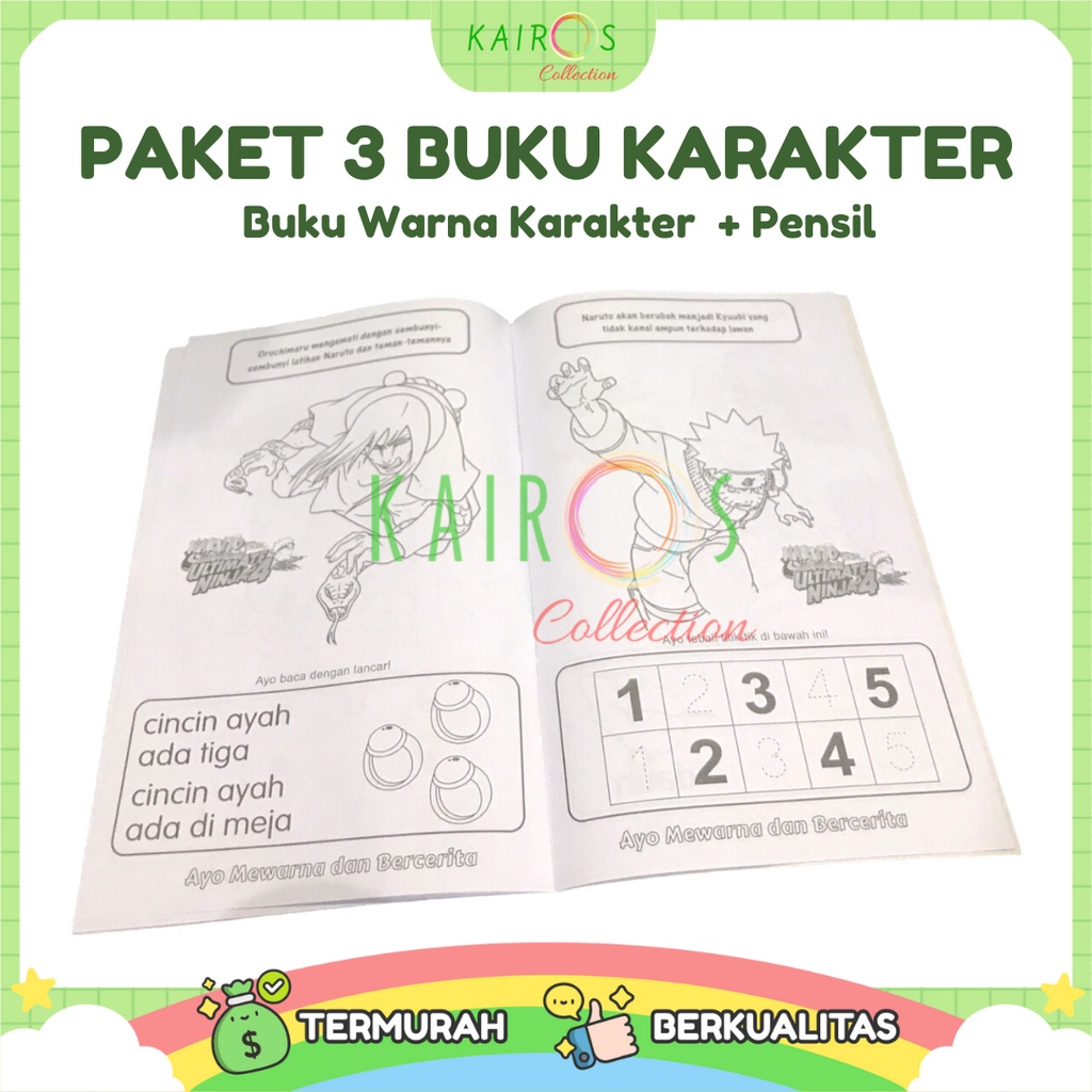 Belajar Edukasi Paket Buku Mewarnai Karakter Anak &amp; Pensil Warna