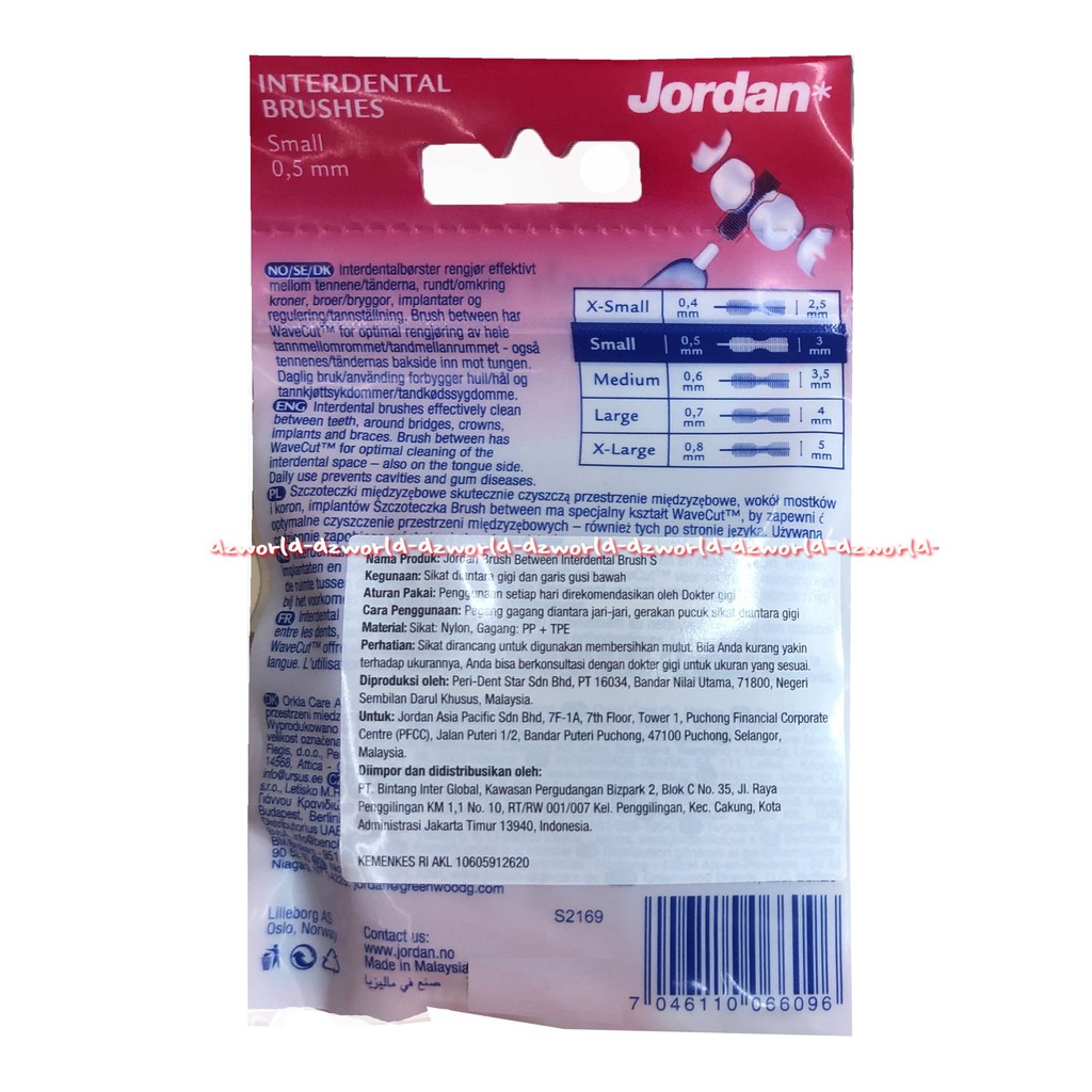 Jordan Clinic Interdental Brush 0.5mm Brush Between With Wavecut 10pcs Sikat Gigi