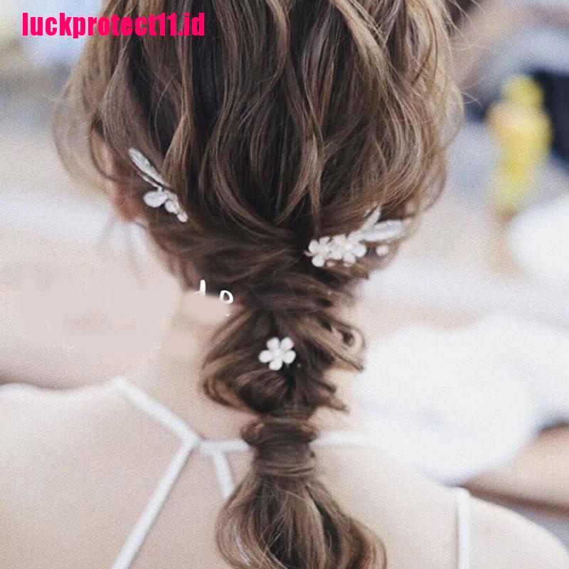 (LUCK) 3pcs / Set Jepit Rambut Model Sisir Aksen Daun + Mutiara Imitasi Untuk Pengantin Wanita