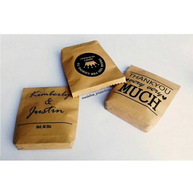 

Paperbag untuk souvenir pernikahan, kemasan cookies, packaging os dll uk M sablon depan belakang