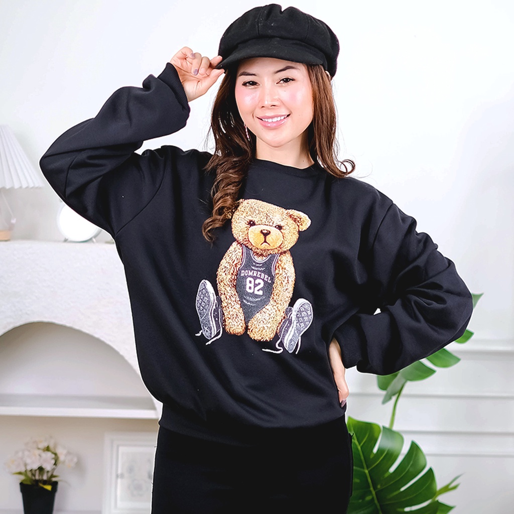 Tq88indonesia Fashion Baju Switer Wanita Terbaru / FLEECE Sweater Oversize Dom Rebel Teddy Bear Sporty / Busana Casual Cewek / OOTD Kekinian