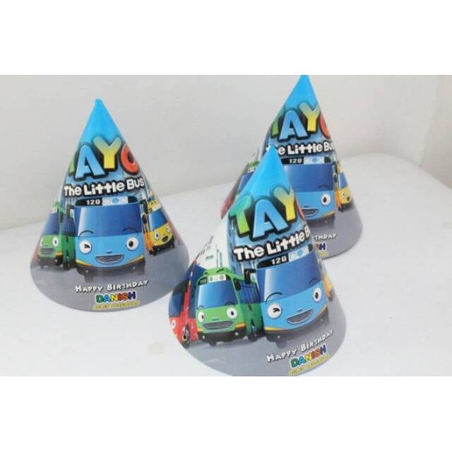Topi ulang tahun kerucut tayo the little bus / topi ultah custom tayo