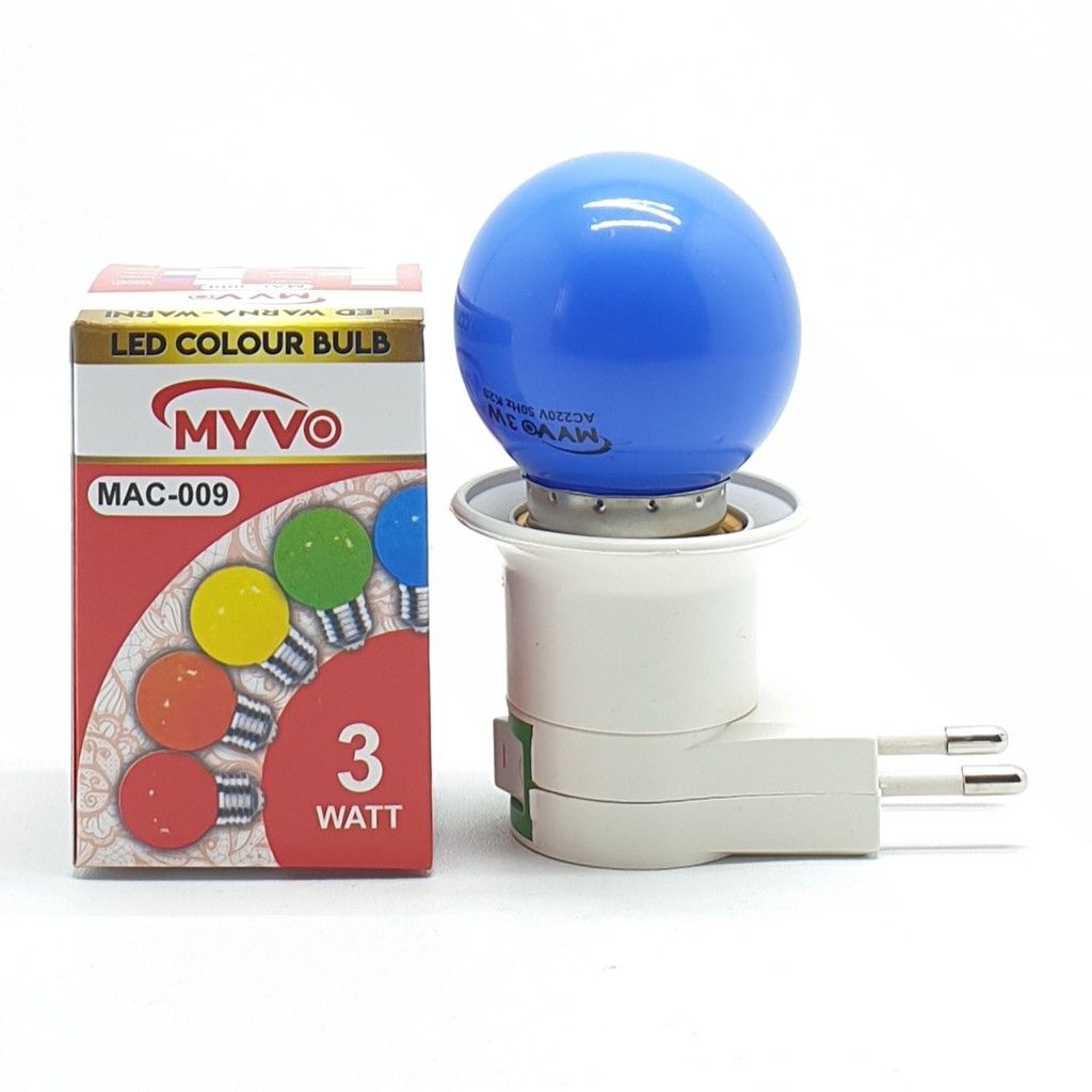 Myvo Biru Lampu Led Ping Pong 3W E27 Warna Biru + Linux Fiting Colok Switch / LAMPU TIDUR