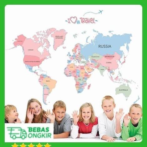 

Big Sale Wall sticker peta dunia i love travel map in the world ABC1055 Stiker Big Sale