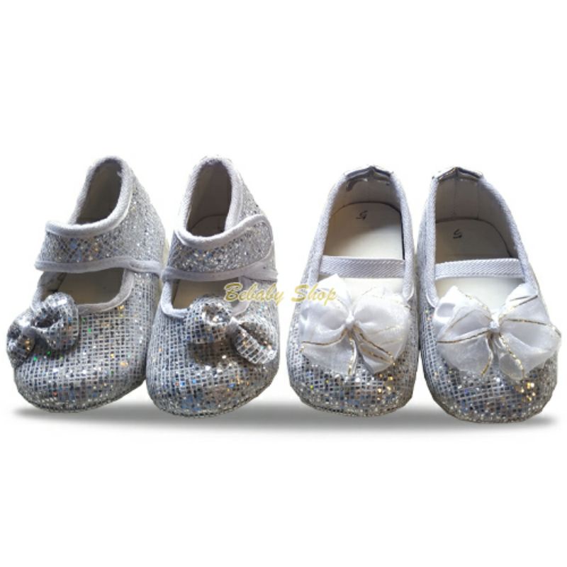 Sepatu Bayi Baby Shoes Newborn Perempuan Blink Silver Pink Sepatu Pesta