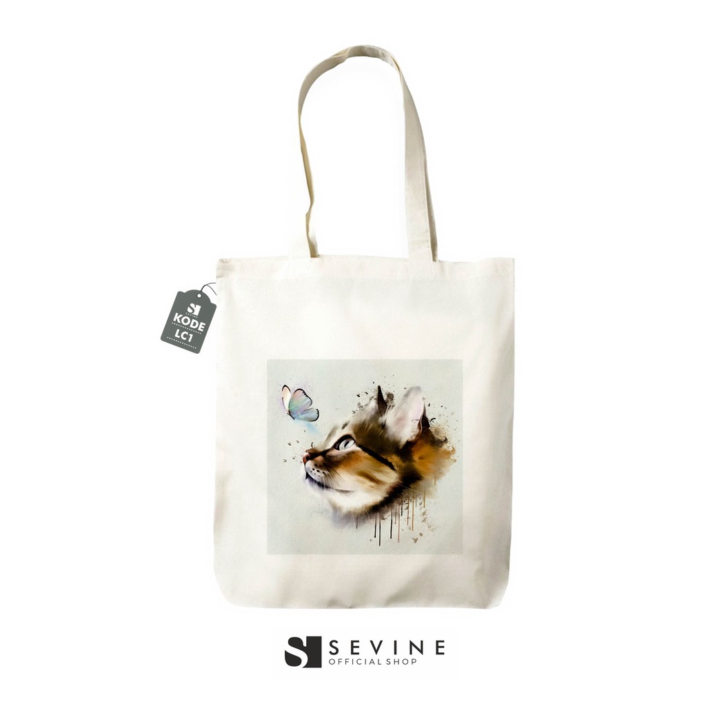 Sevine Totebag Drill Tas Tote Bag Resleting Laptop Wanita Kucing Animal Series - LC