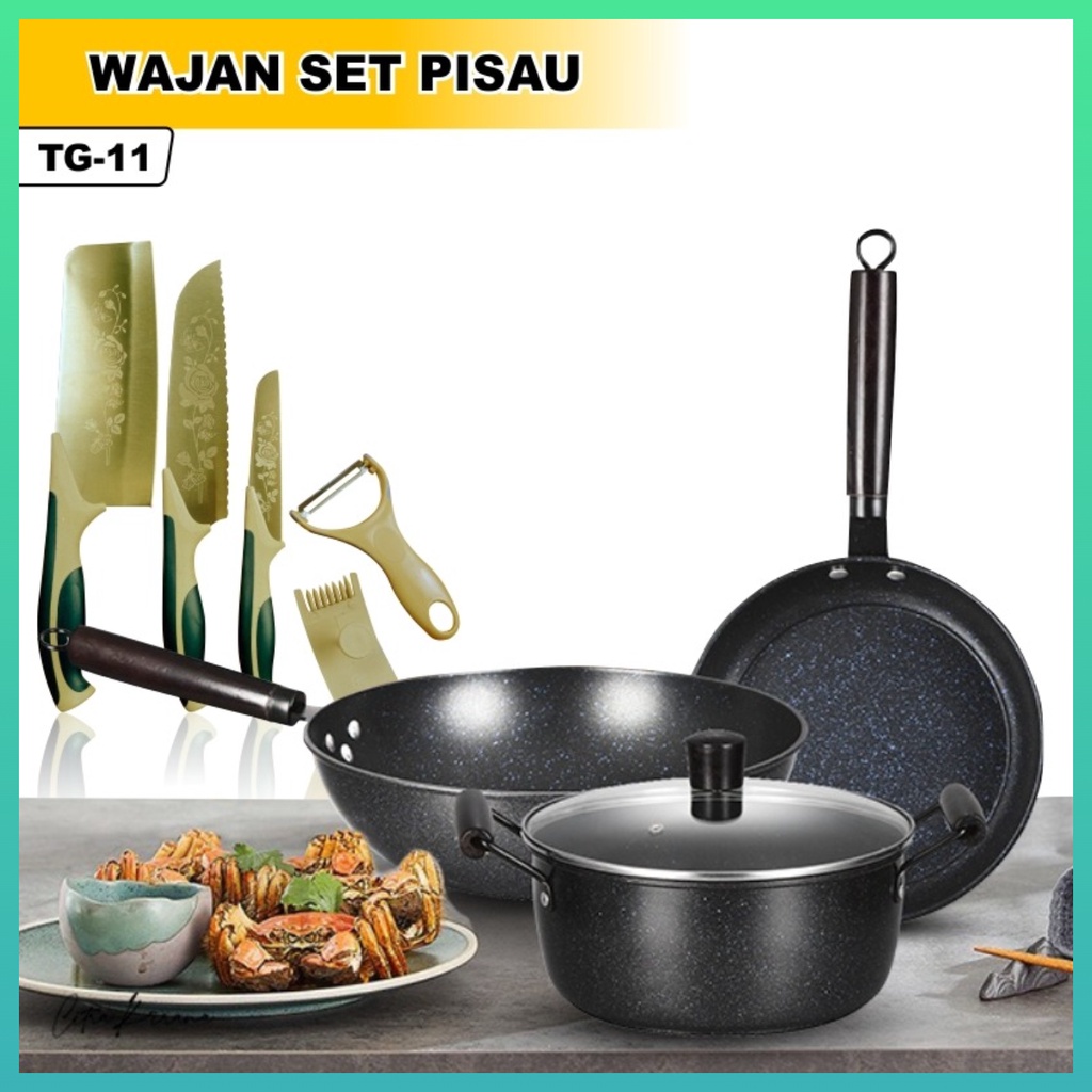 Panci Set Wajan Penggorengan Teflon Set isi 3 Pcs Panci Set Teflon Anti Lengket Serbaguna Free Pisau Set Cantik Worldhome66