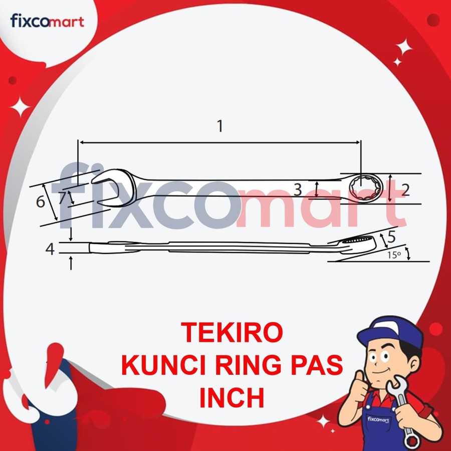 TEKIRO Combination Wrench / Kunci Ring Pas Inch - 7/16 INCH