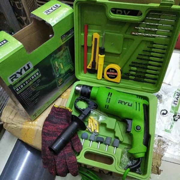 GARANSI RESMI! RYU KOPER SET 13 mm Mesin Bor Impact Drill Beton Tembok Black Decker KAYU BESI TEMBOK 2 ARAH Bolak Balik Variable SPEED