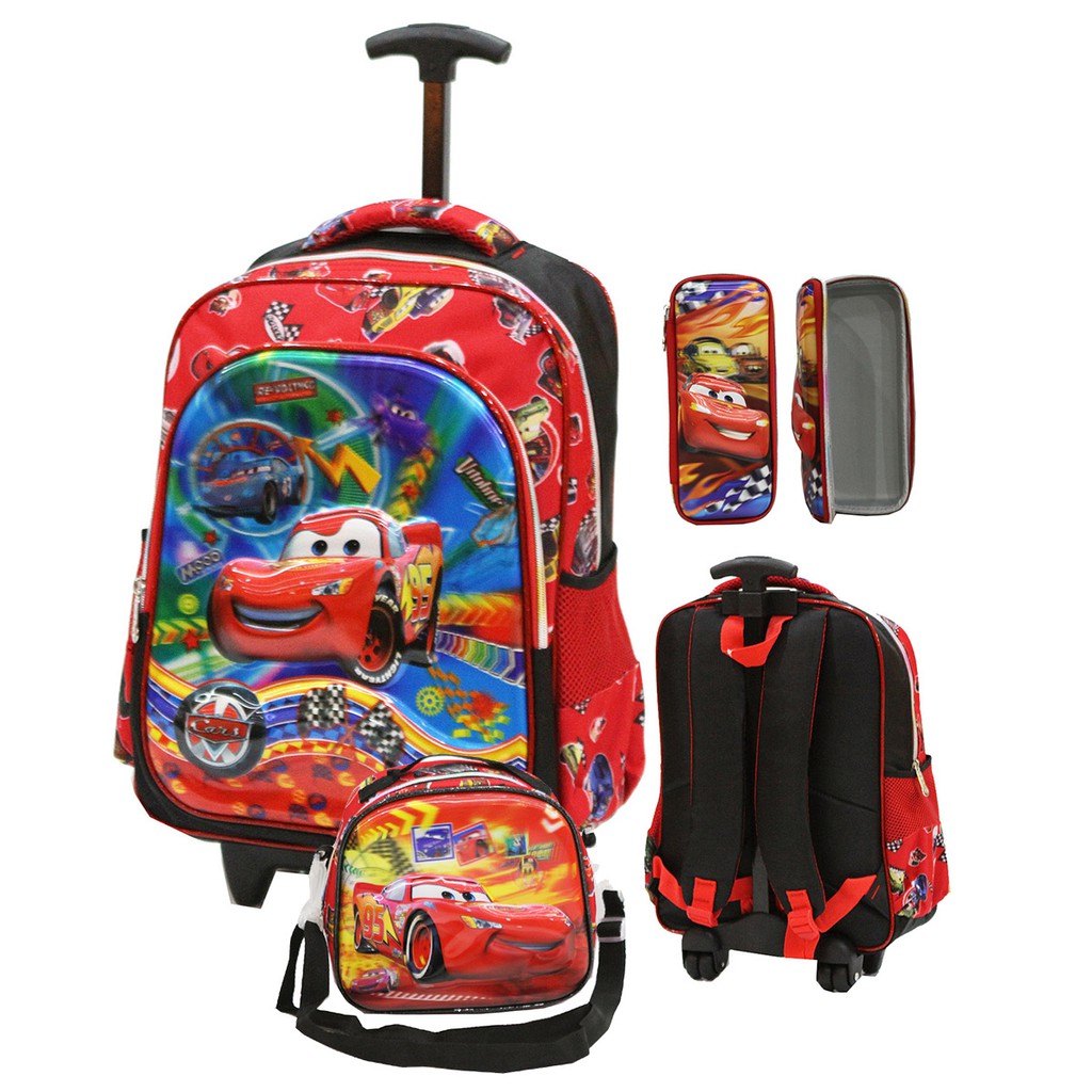 TAS RANSEL SD Import Trolley Cars Mc Queen 5D+Kotak Pensil+Tempat Bekal perempuan & laki laki