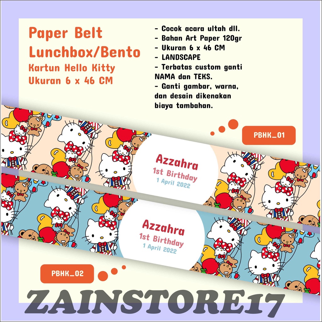 

Paper Belt Label Lunchbox/Bento Kartun Hello Kitty Ukuran 6 x 46 CM Landscape