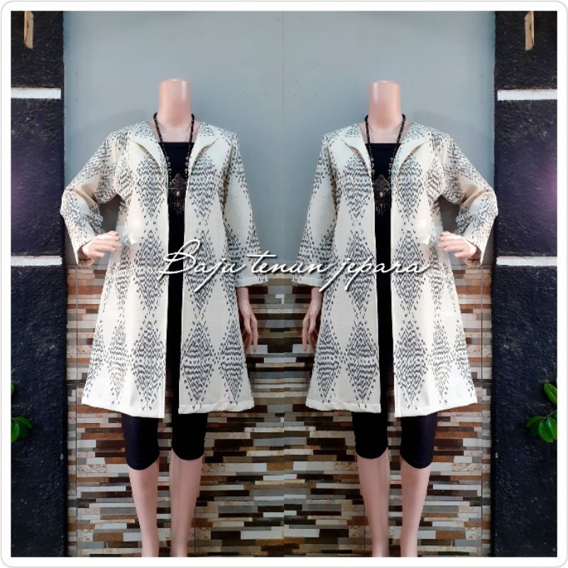 Blouse Blazer tenun resleting jaket super premium tenun mix lurik baju tenun jepara BTB44