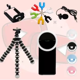 Paket Youtuber Vlogger / Vloger - Youtube Vlog Video - Mic Clip On Tempel Kancing Baju Microphone / Splitter / Tripod S / Ring light
