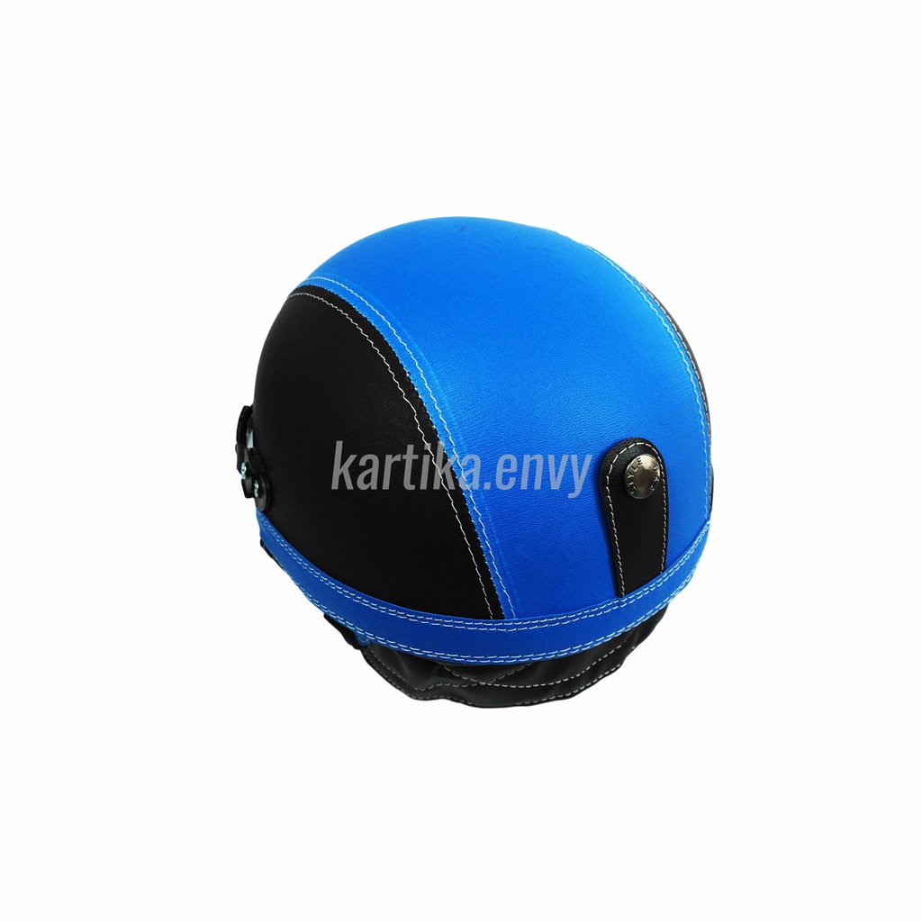 Helm Anak Retro Polos Hitam Biru