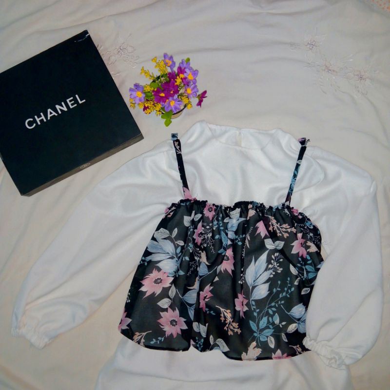 Grosir tanktop crop hijab motif bunga kekinian