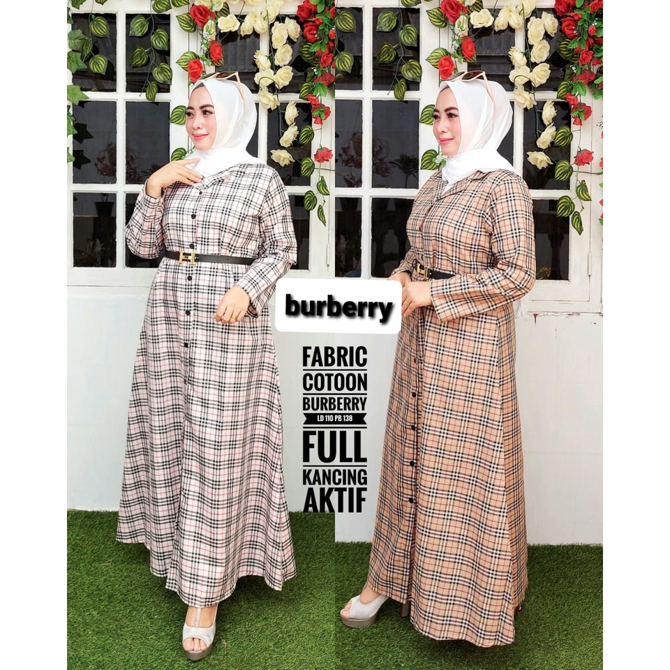 QF. Gamis bordir motif  kotak tartan full kancing plust belt / gamis /  gamis terbaru / gamis murah 