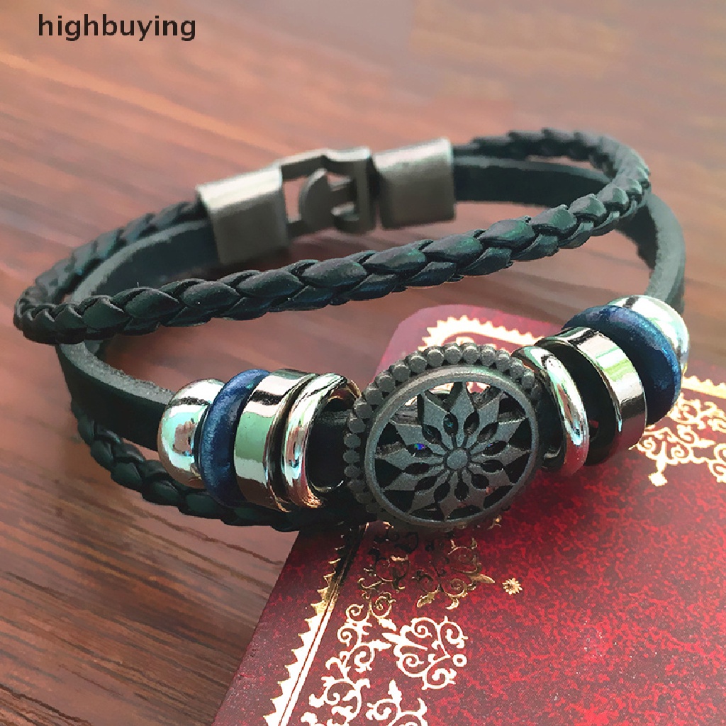 Hbid Gelang Tangan Kulit PU Lilit Vintage Punk Hias Simbol Infinity Untuk Pria / Wanita