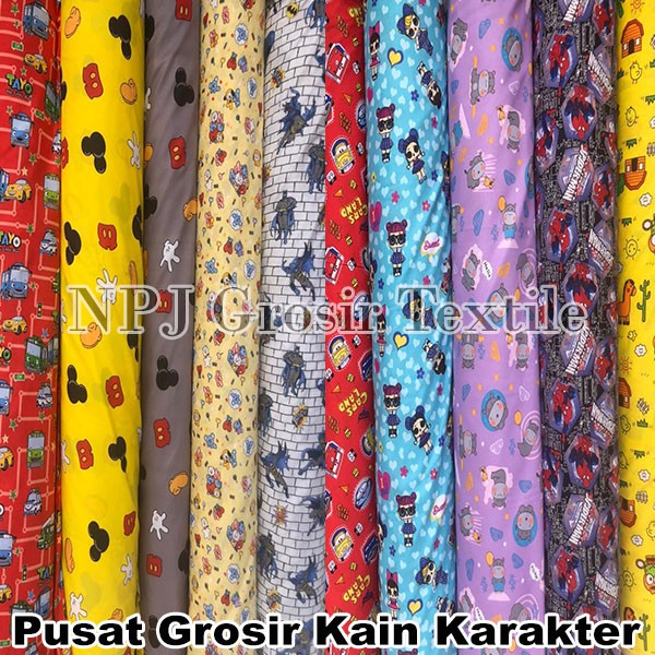 Grosir Bahan Kain Sprei Disperse Piyama Motif Tokoh Kartun Anak Lucu Katun Microtex Karakter Meteran