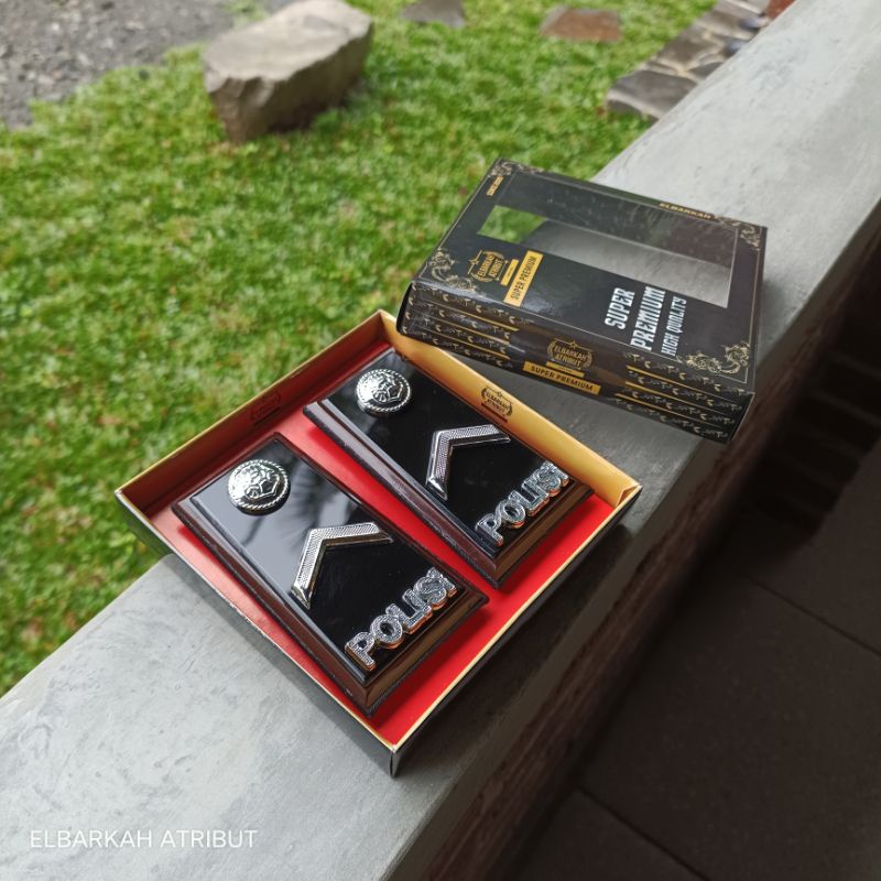 PANGKAT PDH  POLRI BRIPDA FULL AKRILIK HITAM LIS COKLAT GLOSY/ PANGKAT PDH POLISI BRIPDA