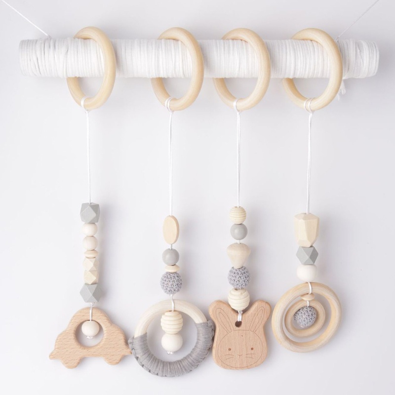 Mary 4pcs / Set Mainan Rattle Teether Ring Kayu Untuk Bayi Newborn