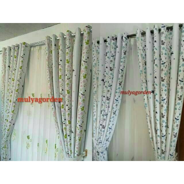 Gorden blackout motif burung pink biru Gorden jendela pintu minimalis