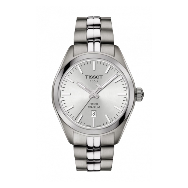 Jam Tangan Wanita TISSOT T101.210.44.031.00 PR 100 Titanium Ladies Silver Dial Stainless Steel Strap