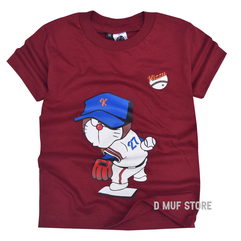 Kizzu Kaos Anak Premium Cotton 30s Usia 1-12 Tahun Doraemon Maroon- dmufstore