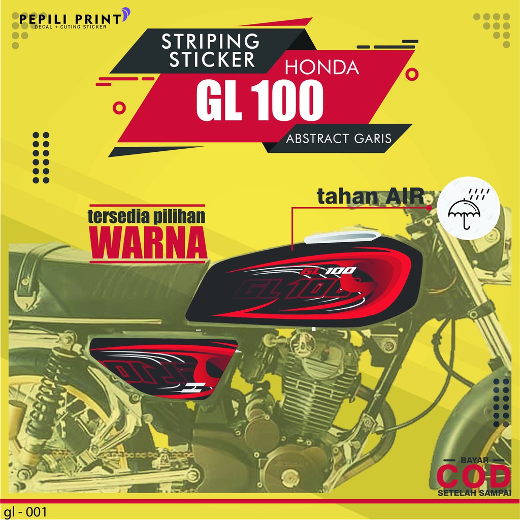 Stiker striping decal thailook variasi body motor honda gl 100 pro max garis abstrak warna merah