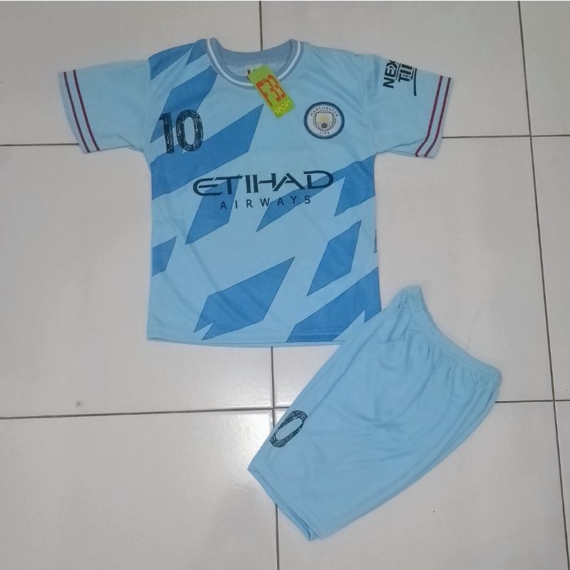 SETELAN BAJU JERSEY BOLA BAJU MAN CITY TERBARU PAKAIAN OLAHRAGA ANAK LAKI LAKI