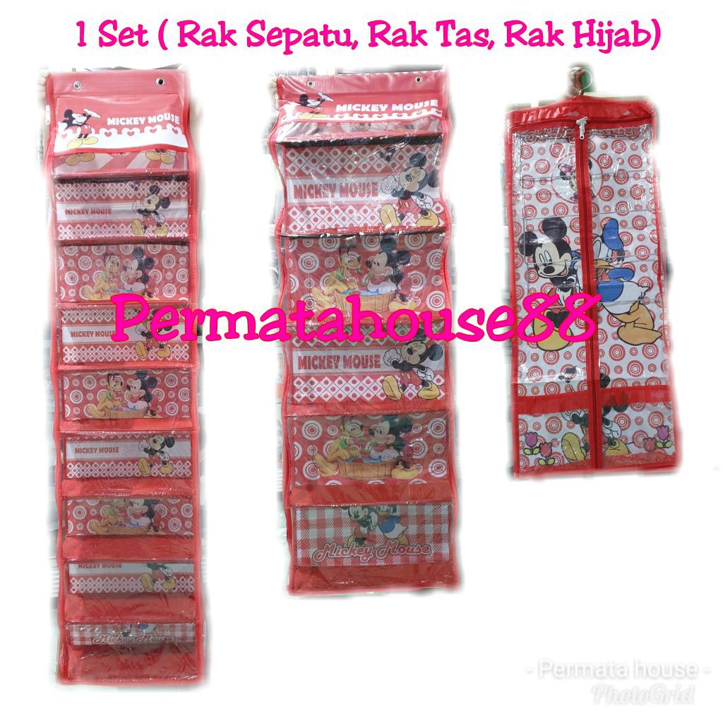 1 SET PAKET 3 in 1 Rak sepatu + rak tas + rak jilbab gantung full resleting