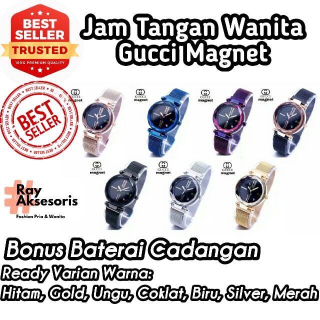 JAM TANGAN FASHION WANITA MURAH PREMIUM KEREN GUCCI RANTAI MAGNET IMPORT GROSIR FREE BATERAI