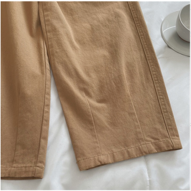 Warna Khaki Jeans Celana Wanita--Straight Loose Ukuran Jumbo