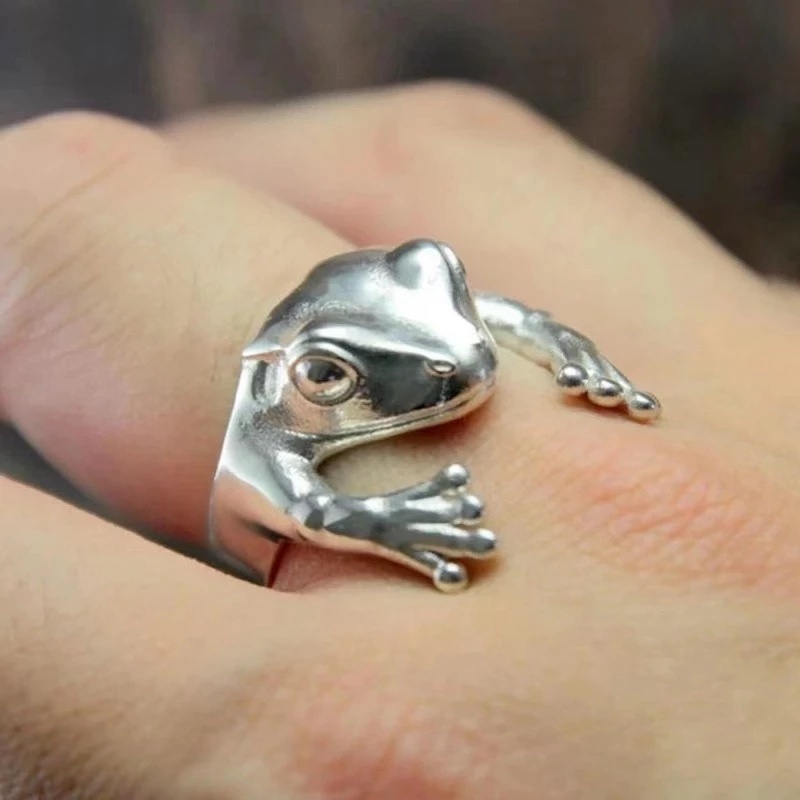 [Fashion Simple Metal Frog Adjustable Open Rings For Women Men] [ Cute Ladies Toad Finger Ring] [Cool Gifts For Boys Or Girl Friends]