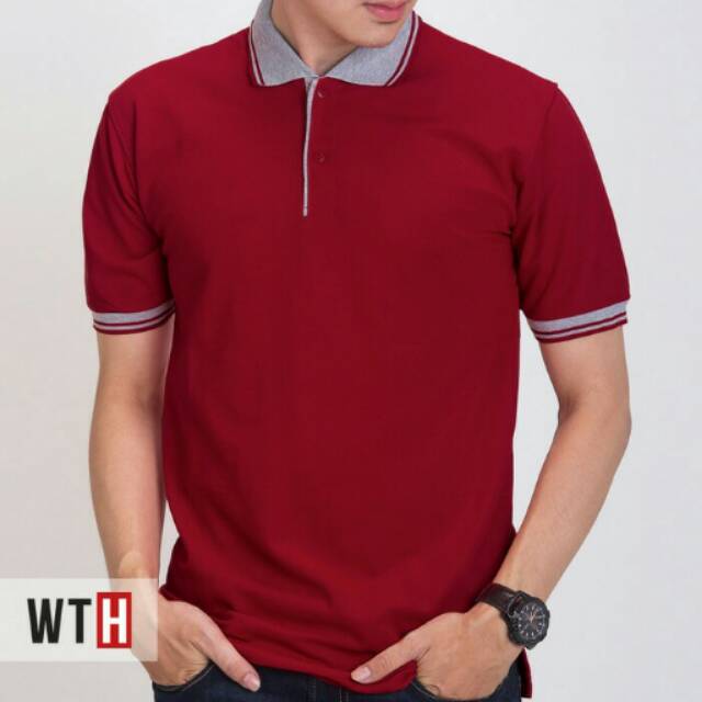 BAJU KAOS  KERAH MERAH  MARUN KERAH ABU POLO  SHIRT WHAT THE 