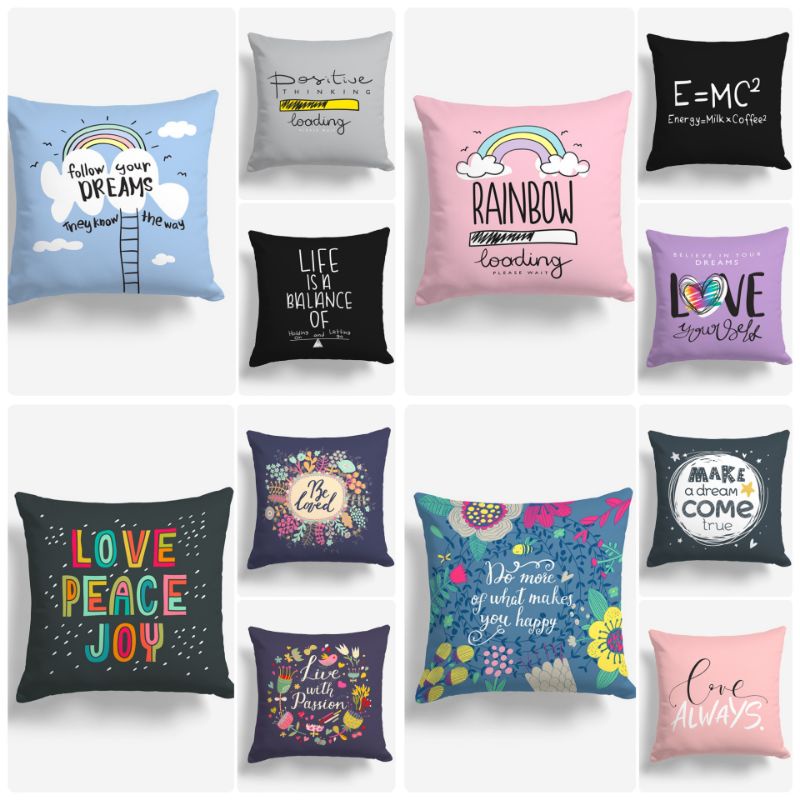 SARUNG BANTAL SOFA PRINT MOTIF KATA MOTIVASI QUOTE KATA BIJAK 40X40 CM