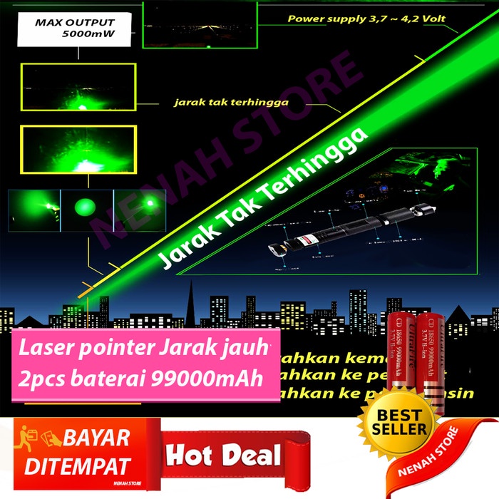 

Premium Original Green Laser Pointer 500Mw Jarak Hingga 22 Kilometer