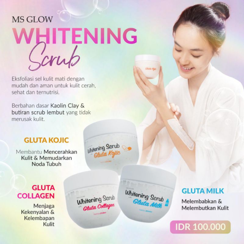 Ms Glow Whitening Scrub Kojic Kolagen Mil Original 100% Halal Bpom Scrub Sultan Auto Glowing Putih Instan
