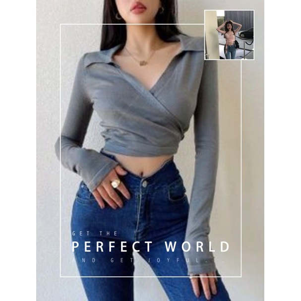 Atasan Blouse Crop Wanita Terbaru/ Wrap Top Bahan Babyterry/ Top Wrap Korean Style Crop Top Wanita