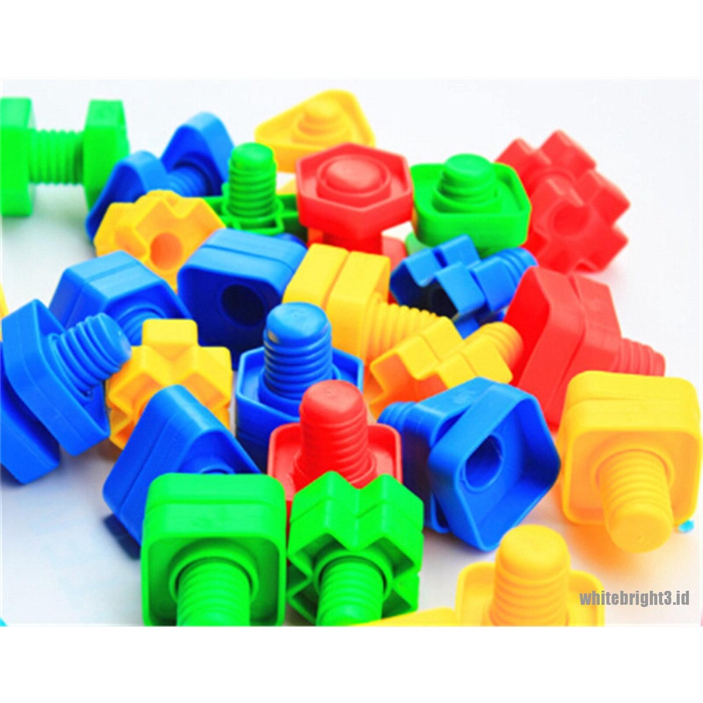 (white3) 1 set Mainan Edukasi Susun Blok Model Mur + Baut Untuk Anak Laki-Laki / Perempuan