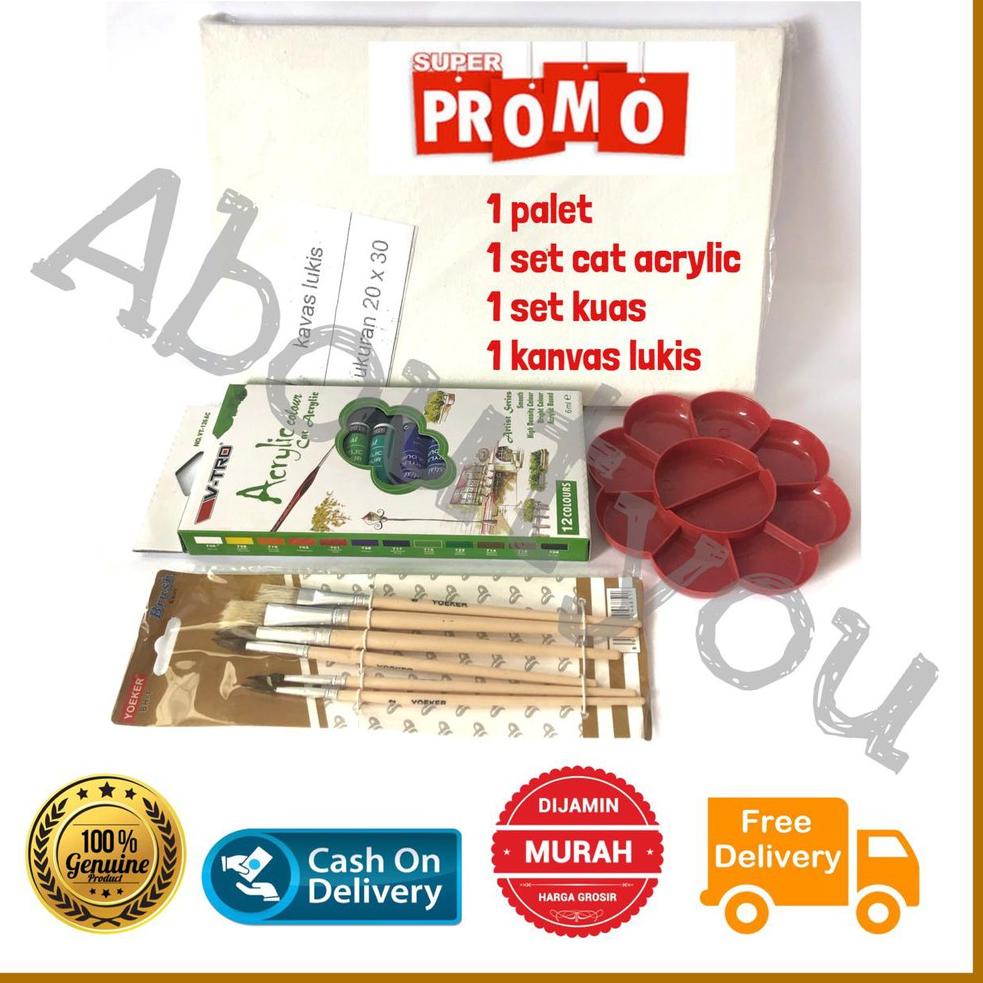 

(B-AQR <✪>) PAKET LUKIS KOMPLIT 4 in 1 KANVAS Besar Cat Akrilik Palet Kuas Set Melukis Lengkap||amanah