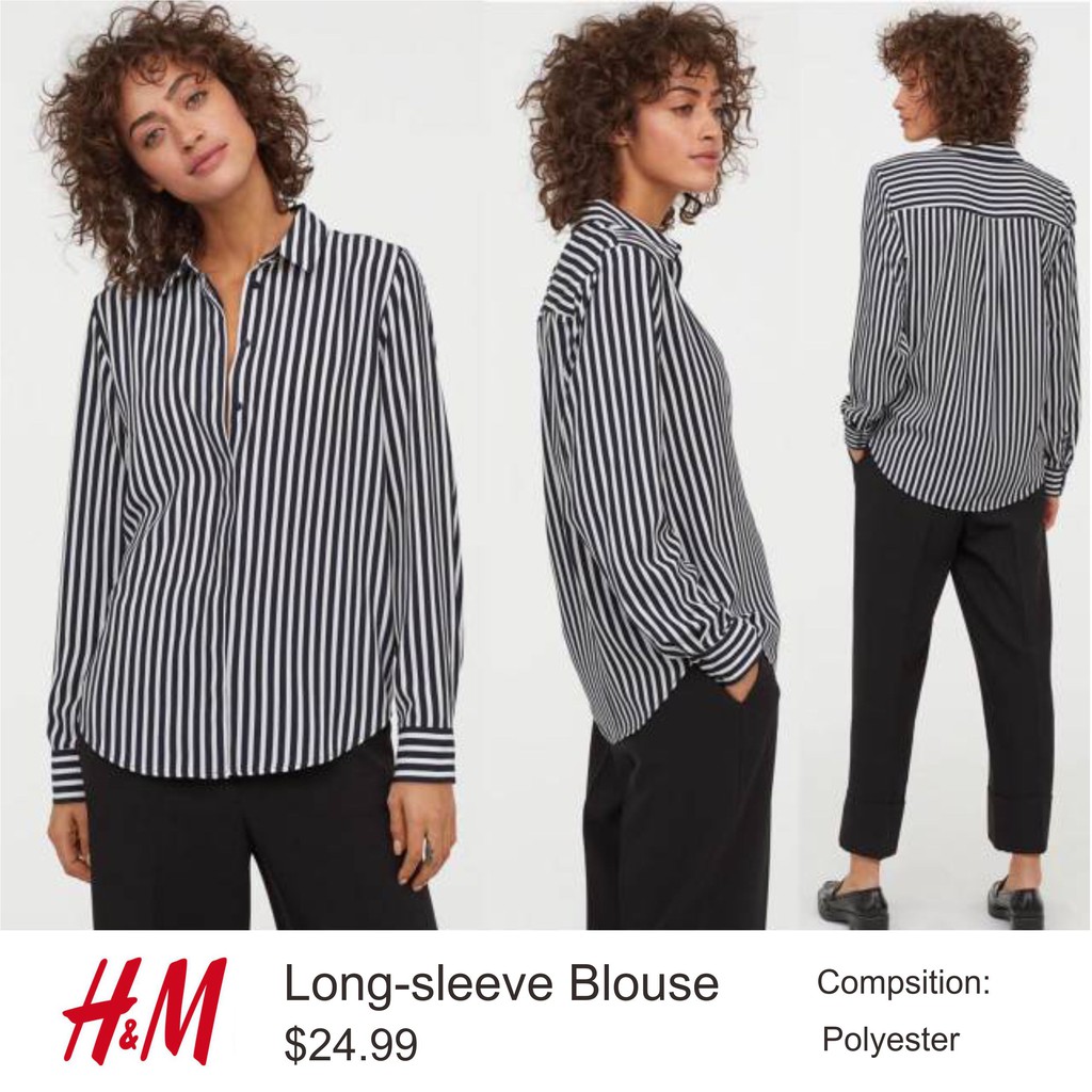 H&M Polyester Stripe Shirt HnM Blouse Kemeja - Black Striped