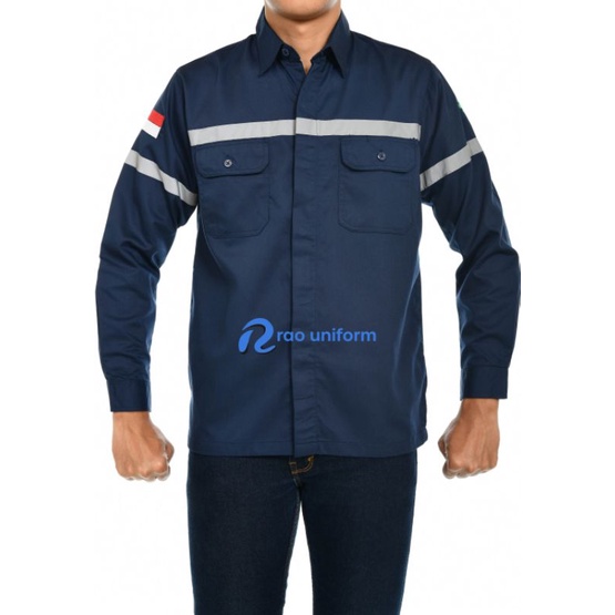 Atasan Wearpack Putih Tangan Panjang/Baju Safety/kemeja Proyek/Seragam Kantor/Lapangan