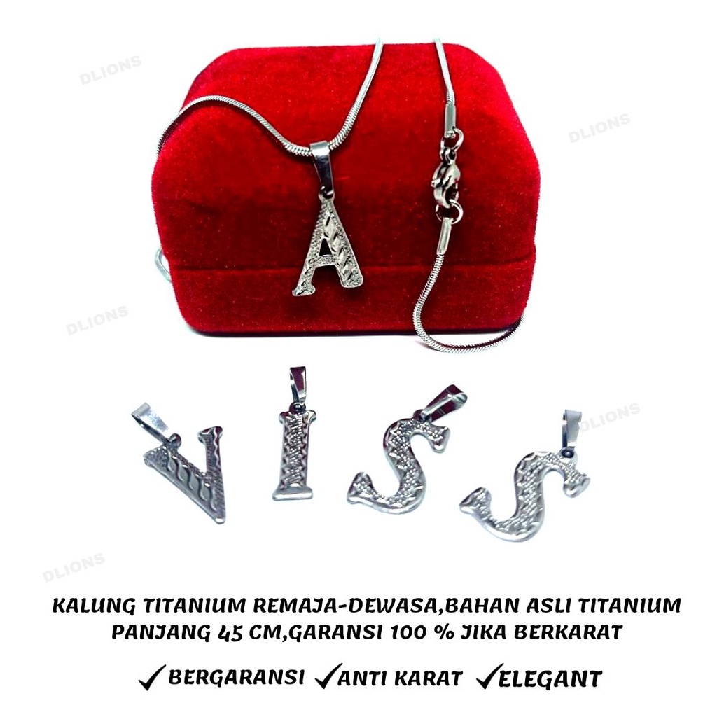 KALUNG HURUF TITANIUM,KALUNG HURUF ANTI KARAT,KALUNG HURUF,DIJAMIN ANTI KARAT SELAMANYA,SUDAH SATU SET KALUNG DAN LIONTIN