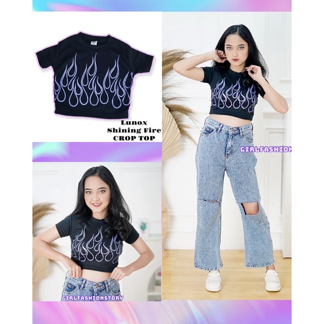 Tq88indonesia Fashion Blouse Crop Wanita  Lengan Pendek / Blus Lunox Shining RIB Crop Top/ Baju Santai Wanita Kekinian / Baju Crop Wanita Terbaru /Ootd / Baju seksi Wanita / Baju Atasan Wanita